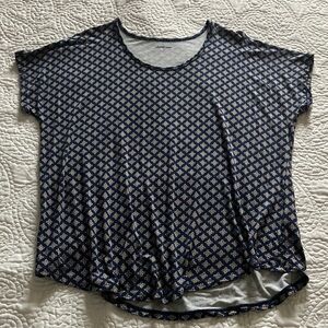 Lands' End Blue and White Patterned Short Sleeve Tee